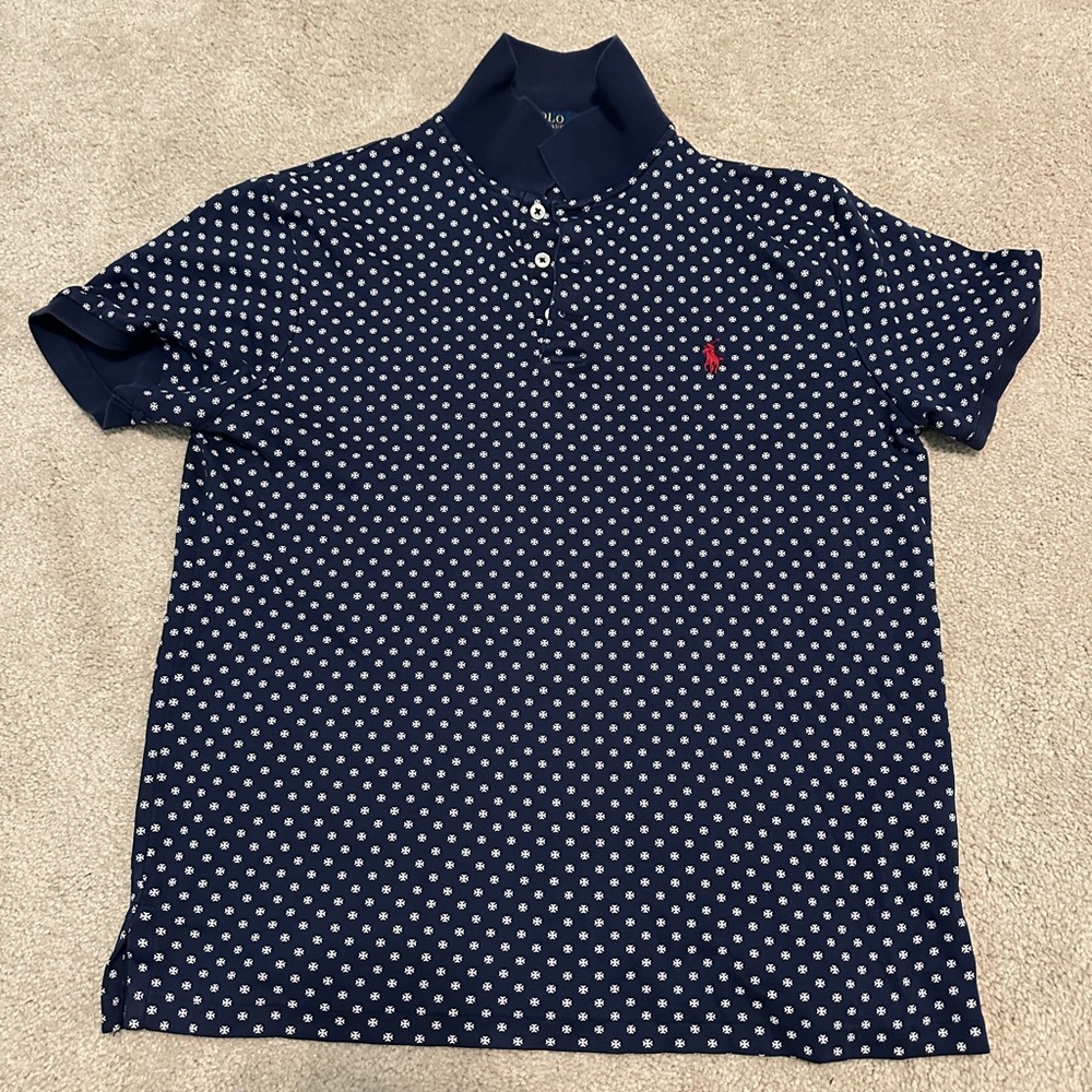 Navy Blue Polka Dot Polo Shirt